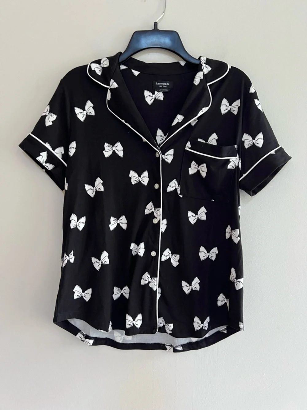 Kate Spade Black White Bow Short Sleeved Pajama Set Dream a Little Dream, size S